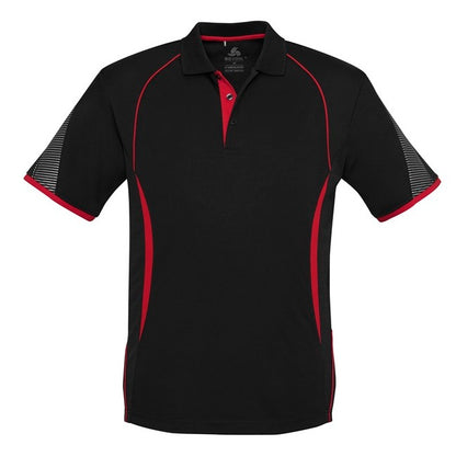 Mens Black and red moisture wicking quick drying Biz Collection P405MS Razor Mens Polo shirt