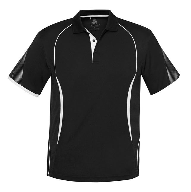 Mens black and white performance everyday Biz Collection P405MS Razor Mens Polo shirt