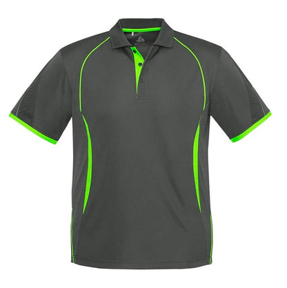 Mens Grey with fluro green piping cooling technology durable lightweight Biz Collection P405MS Razor Mens Polo shirt