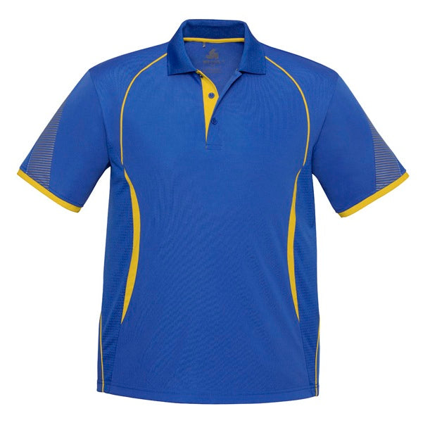 Mens royal  blue and gold athletic Biz Collection P405MS Razor Mens Polo shirt