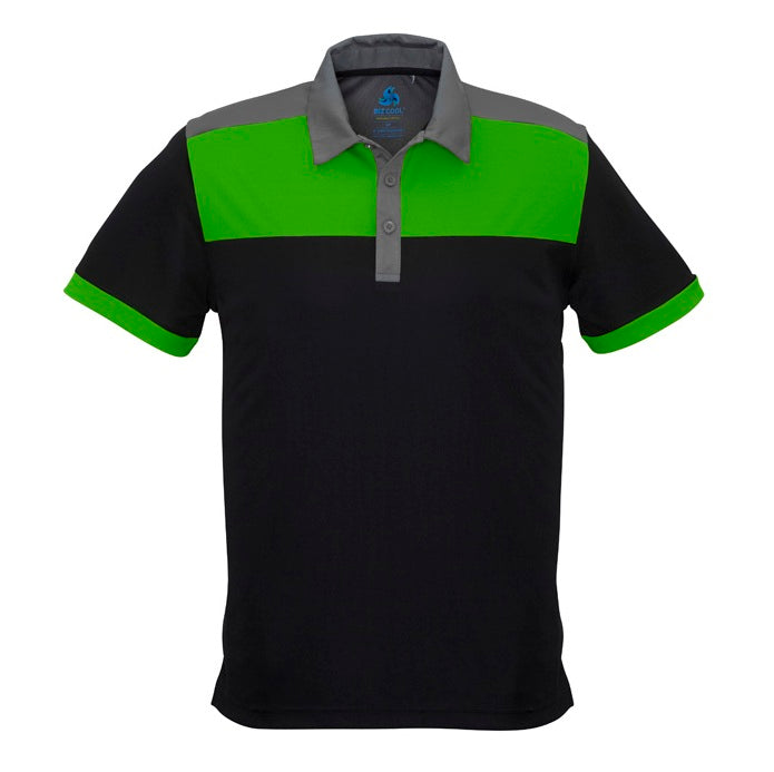 Mens black grey and green antibacterial treated upf rated Biz Collection P500MS Mens Charger Polo shirt