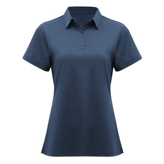 Navy blue polo shirt on a white background