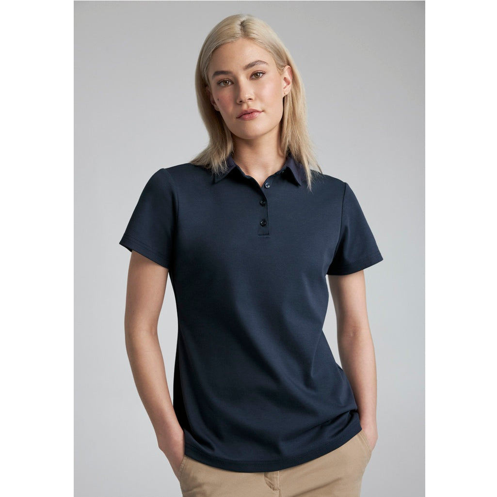 Biz Collection P515LS Womens Lotus Short Sleeve Polo - Navy - Alternative Front View