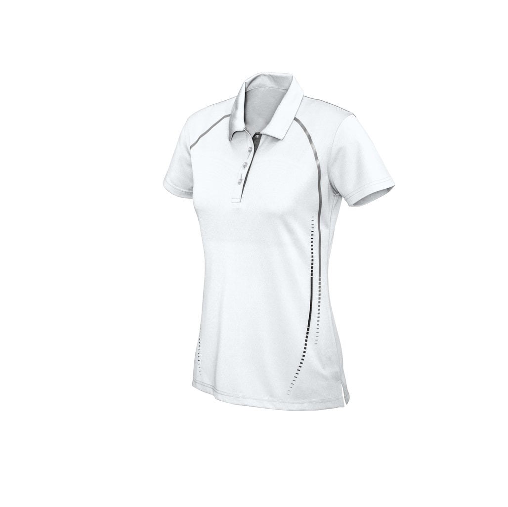 Biz Collection P604LS Ladies Cyber Polo colour White/Silver - front view