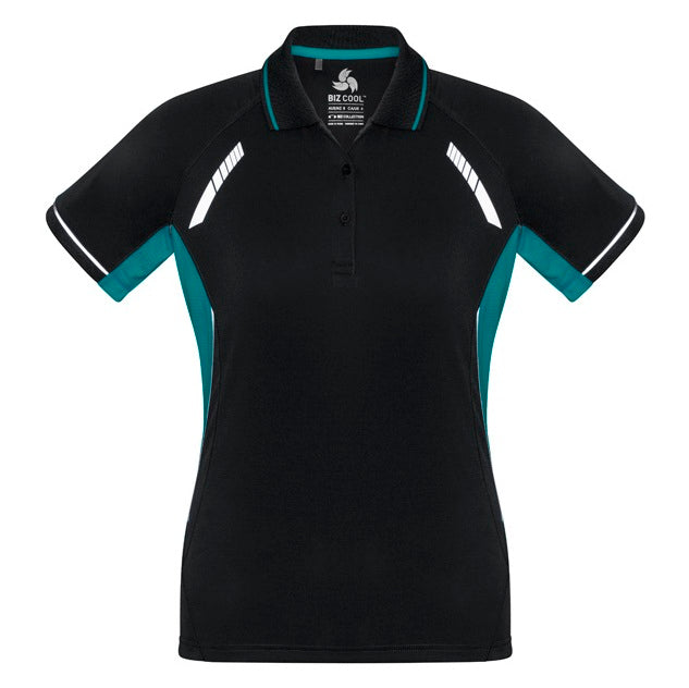 Biz Collection P700LS Ladies Renegade Polo - Black/Teal/Silver - Alternative Front View