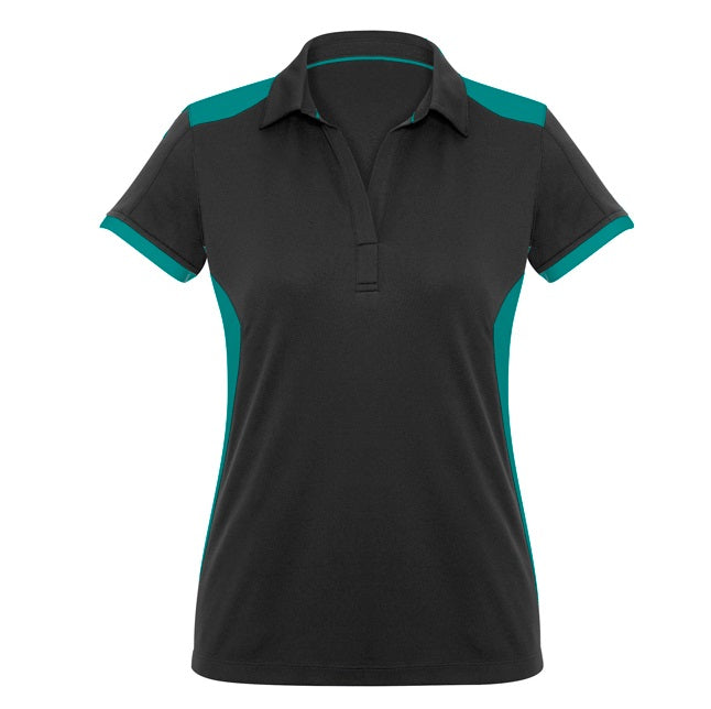Biz Collection P705LS Rival Ladies Polo - Black/Teal - Front View