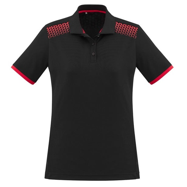 Biz Collection P900LS Galaxy Ladies Polo - Black/Red - Front View