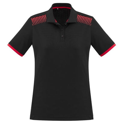Biz Collection P900LS Galaxy Ladies Polo in colours Black/Red- Front view