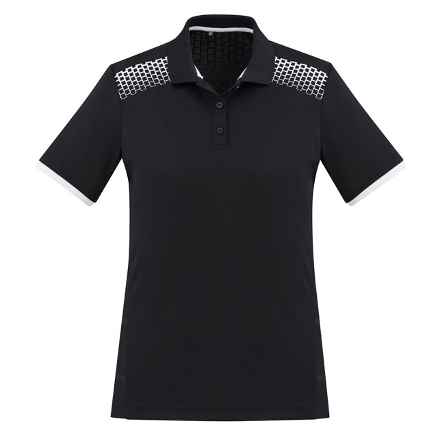 Biz Collection P900LS Galaxy Ladies Polo - Black/White - Front View