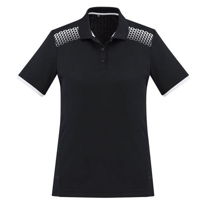 Biz Collection P900LS Galaxy Ladies Polo in colours Black/White- Front view