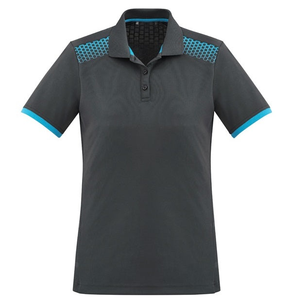 Biz Collection P900LS Galaxy Ladies Polo - Grey/Cyan - Alternative Front View