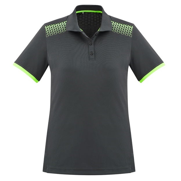 Biz Collection P900LS Galaxy Ladies Polo - Grey/Fluoro Lime - Front View