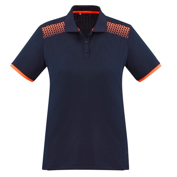 Biz Collection P900LS Galaxy Ladies Polo - Navy/Fluoro Orange - Alternative Front View