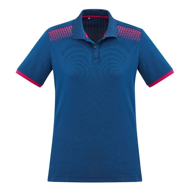 Biz Collection P900LS Galaxy Ladies Polo - Steel Blue/Magenta - Front View