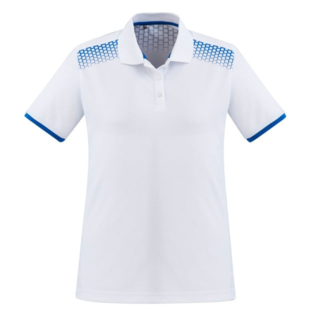 Biz Collection P900LS Galaxy Ladies Polo - White/Royal - Front View