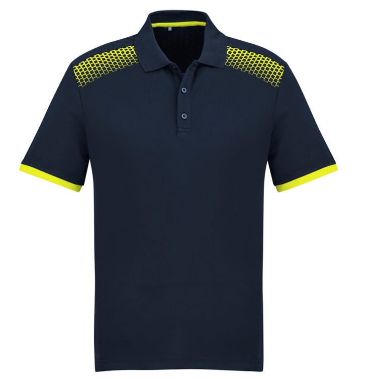 Biz Collection P900MS Galaxy Mens Polo - Navy/Fluoro Yellow - Front View