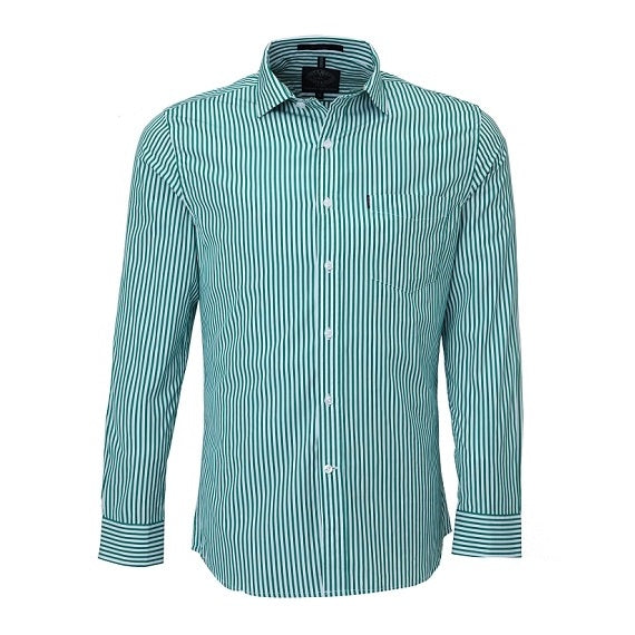 Pilbara RMPC012 Mens Long Sleeve Shirt Single Pocket - Emerald/White - Front View