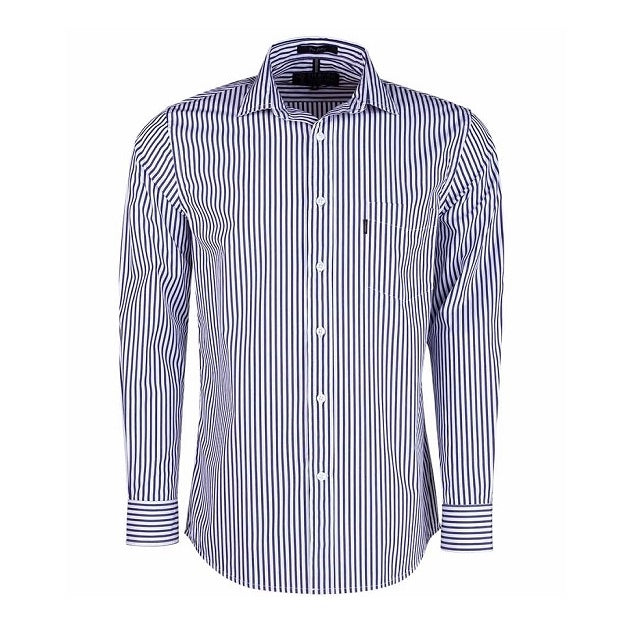 Pilbara RMPC012 Mens Long Sleeve Shirt Single Pocket - Navy/White - Front View