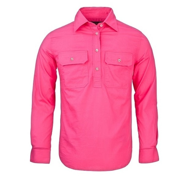 Pilbara RM300CF Womens Closed Front Long Sleeve Shirt - Hot Pink - Front View