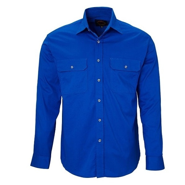 Pilbara RM500BT Mens Open Front Long Sleeve Lightweight Shirt - Cobalt Blue - Front View