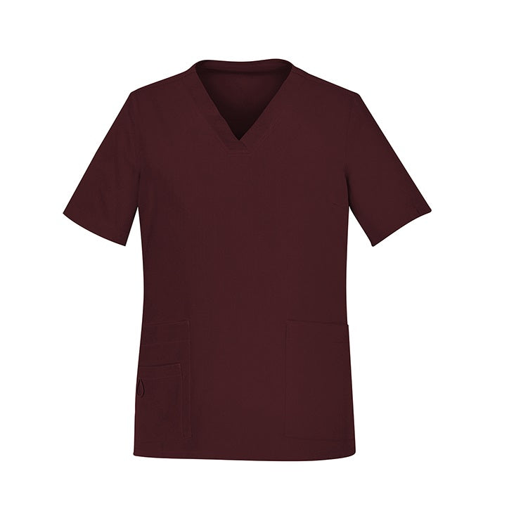 Inaura CST941LS Ladies V-Neck Scrub Top - Burgundy - Front View