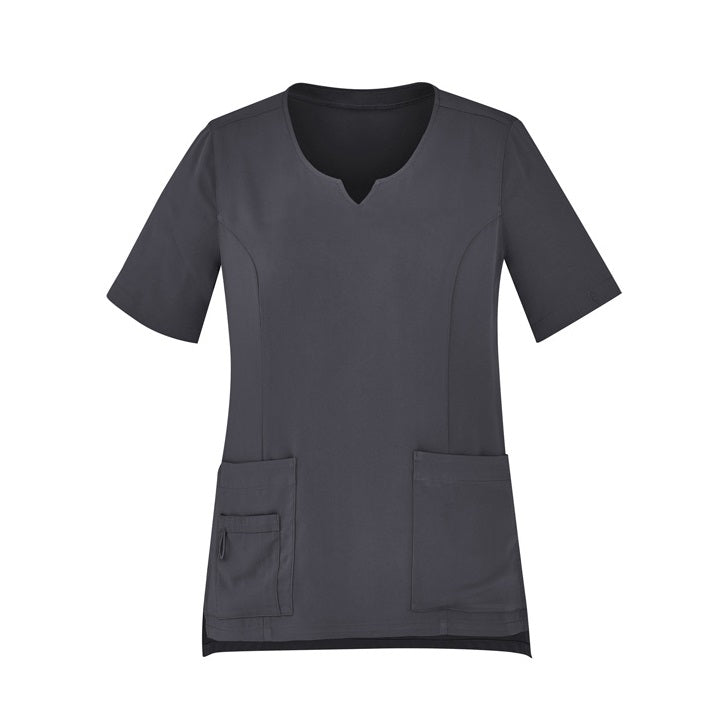Inaura CST942LS Ladies Round Neck Scrub Top - Charcoal - Front View