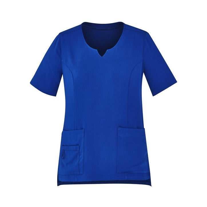 Inaura CST942LS Ladies Round Neck Scrub Top - Electric Blue - Front View