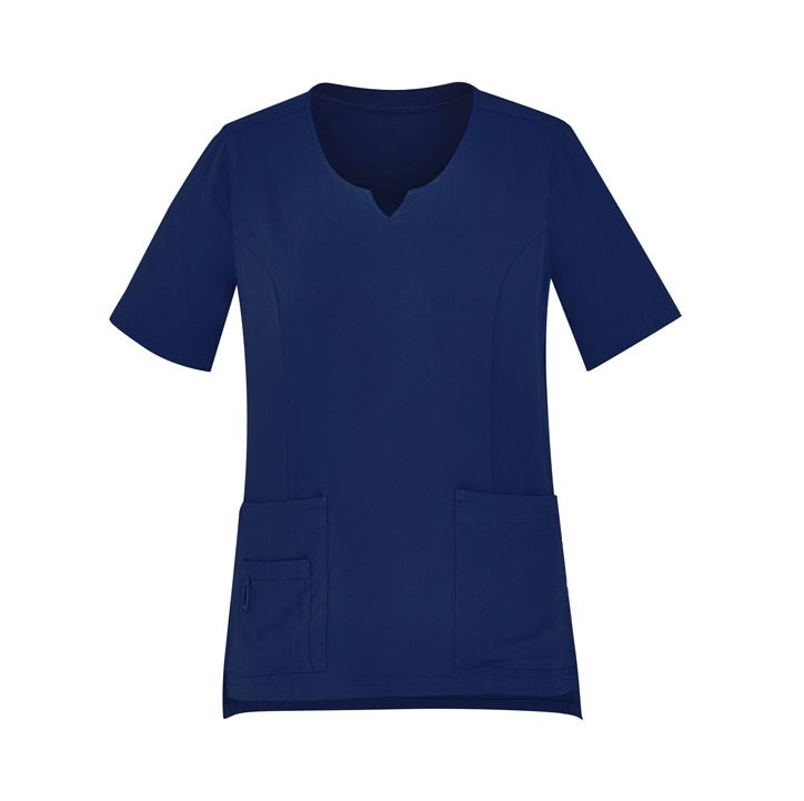 Inaura CST942LS Ladies Round Neck Scrub Top - Navy - Front View