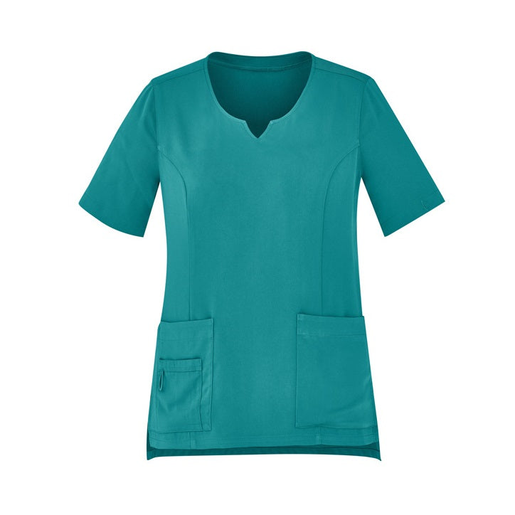 Inaura CST942LS Ladies Round Neck Scrub Top - Teal - Front View