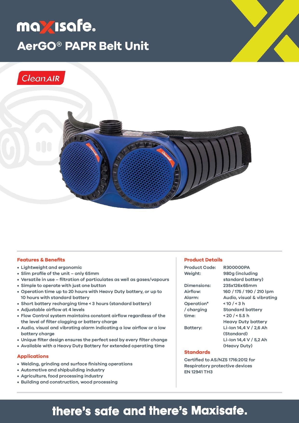 Maxisafe R304100H CleanAIR CA-40G Hard Hat w/ Toric Visor & AerGO PAPR Kit - Heavy Duty Battery