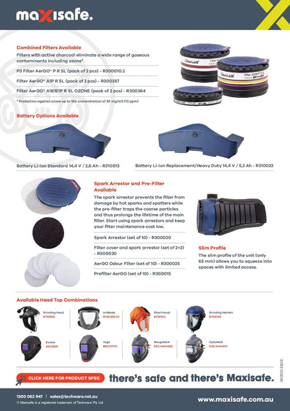 Maxisafe R304100H CleanAIR CA-40G Hard Hat w/ Toric Visor & AerGO PAPR Kit - Heavy Duty Battery