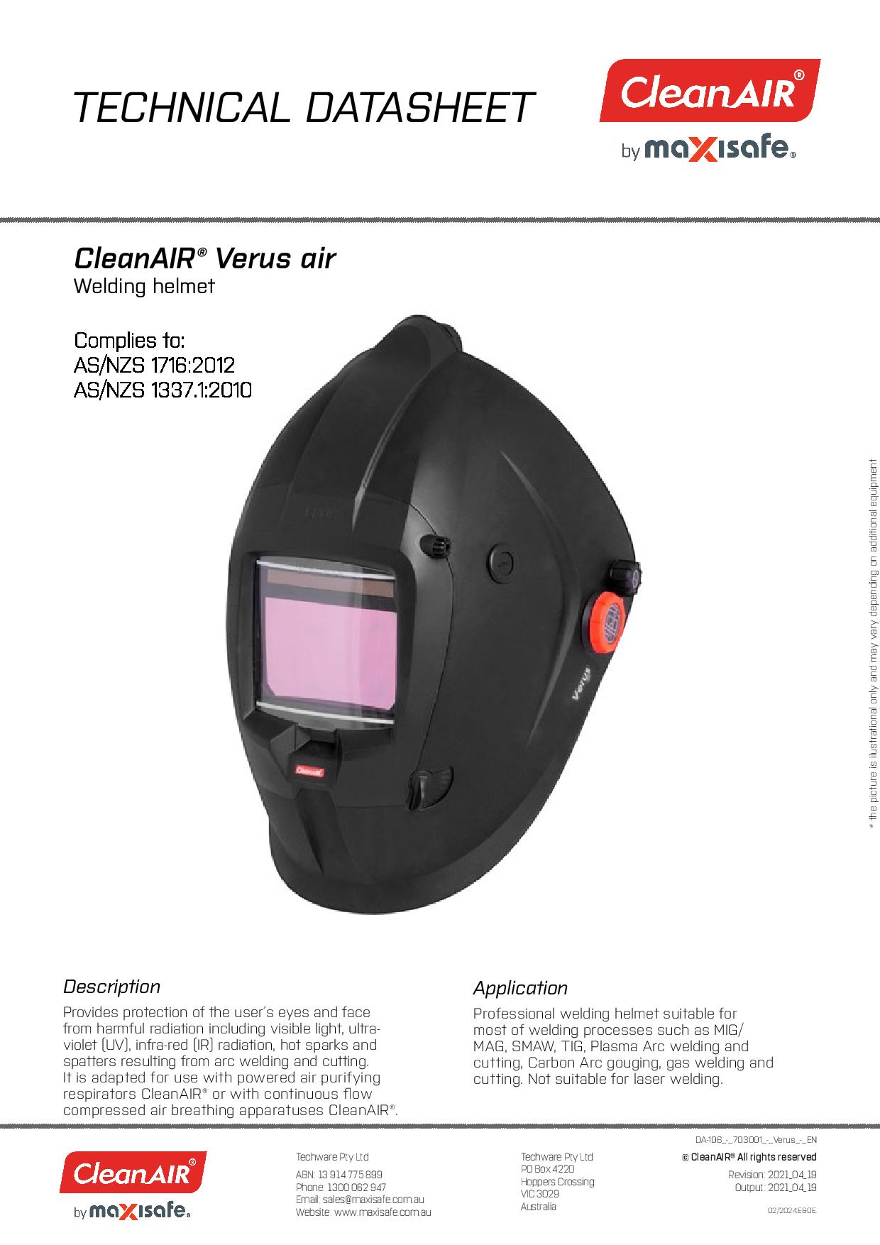 Maxisafe R813001 CleanAIR Verus Welding Helmet & Basic PAPR Kit