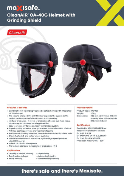 Maxisafe R304100H CleanAIR CA-40G Hard Hat w/ Toric Visor & AerGO PAPR Kit - Heavy Duty Battery