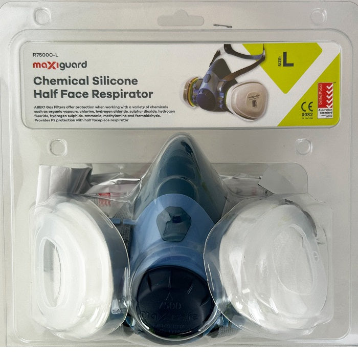 Maxisafe R7500C MaxiGuard Half Mask Silicone Chemical Kit (Blister Pack)