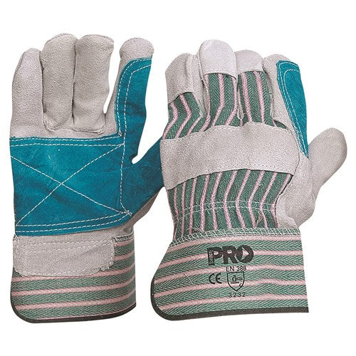 Pro Choice R88FG Green & Grey Striped Cotton/Leather Gloves Large