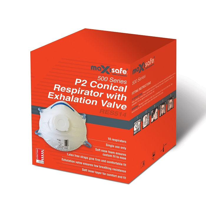 Maxisafe RES514 P2 Conical Respirator with Valve - 10 Pack