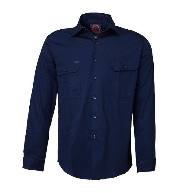 Ritemate RM1000 Mens Open Front Long Sleeve Shirt - Navy - Front View