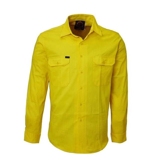 Ritemate RM1000 Mens Open Front Long Sleeve Shirt - Yellow - Front View