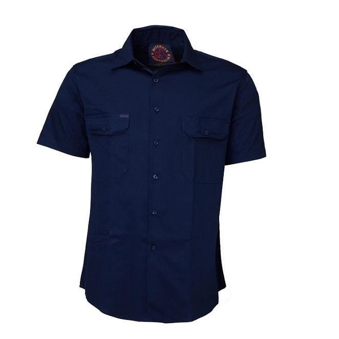 Ritemate RM1000S Mens Open Front Short Sleeve Shirt - Navy - Front View