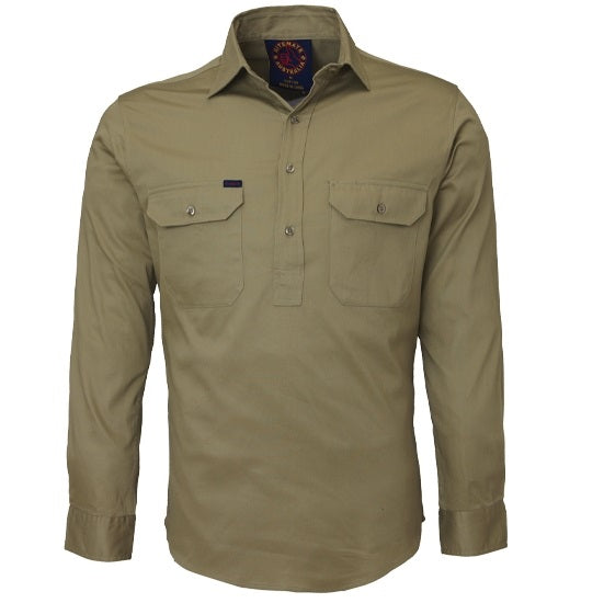 Ritemate RM100CF Closed Front Long Sleeve Shirt - Khaki - Front View