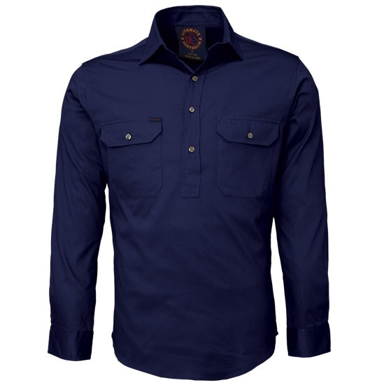 Ritemate RM100CF Closed Front Long Sleeve Shirt - Navy - Front View