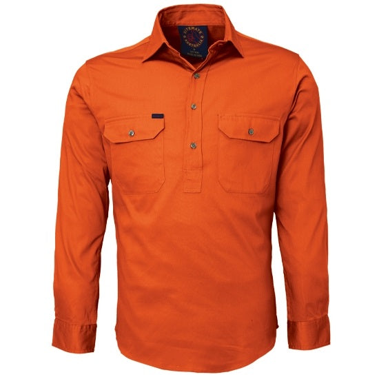 Ritemate RM100CF Closed Front Long Sleeve Shirt - Orange - Front View