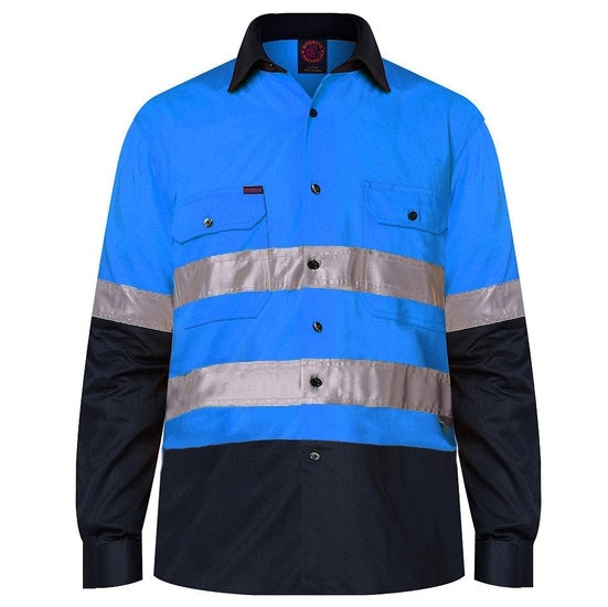 Ritemate RM1050R HiVis Long Sleeve Shirt - Blue/Navy - Front View