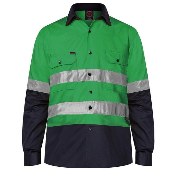 Ritemate RM1050R HiVis Long Sleeve Shirt - Emerald/Navy - Front View