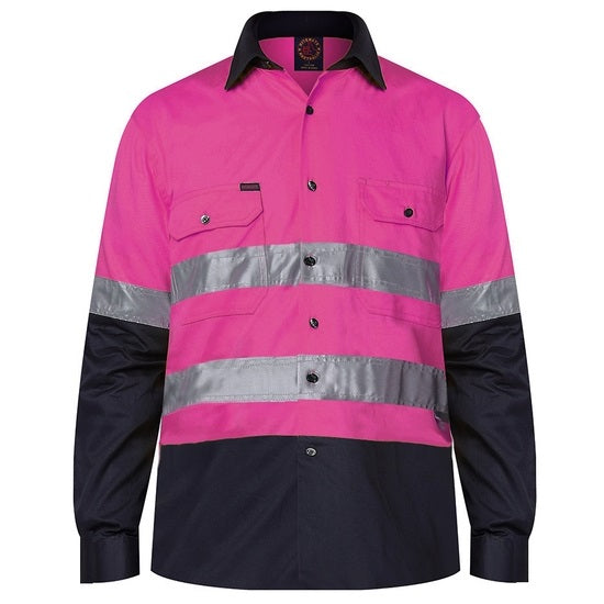Ritemate RM1050R HiVis Long Sleeve Shirt - Pink/Navy - Front View
