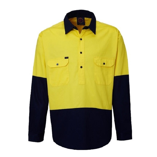 Ritemate RM105CF Closed Front Long Sleeve 2-Tone Shirt - Yellow/Navy - Front View