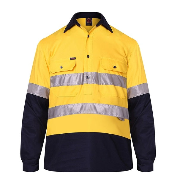 Ritemate RM107VCFR Vented Closed Front Lightweight Long Sleeve 3M Tape - Yellow/Navy - Front View