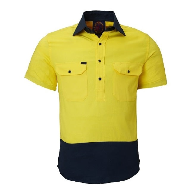 Ritemate RM105CFS Closed Front Short Sleeve 2-Tone Shirt - Yellow/Bottle - Front View
