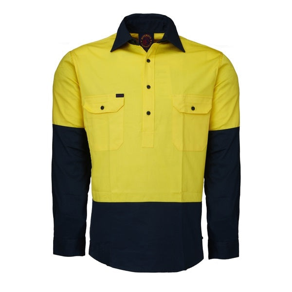 Ritemate RM107VCF Vented Closed Front Lightweight Long Sleeve - Yellow/Navy - Front View