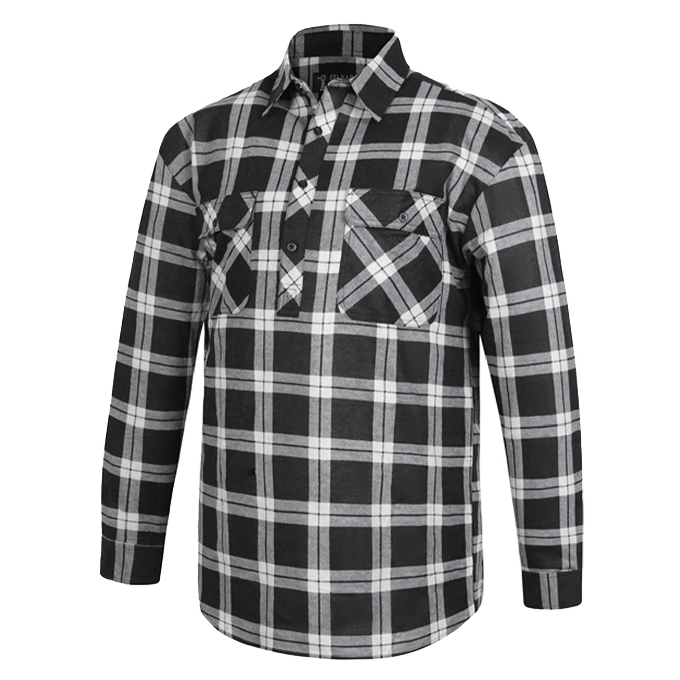 Pilbara RM123SCF Closed Front Flannelette Shirt - Grey/Black - Front View